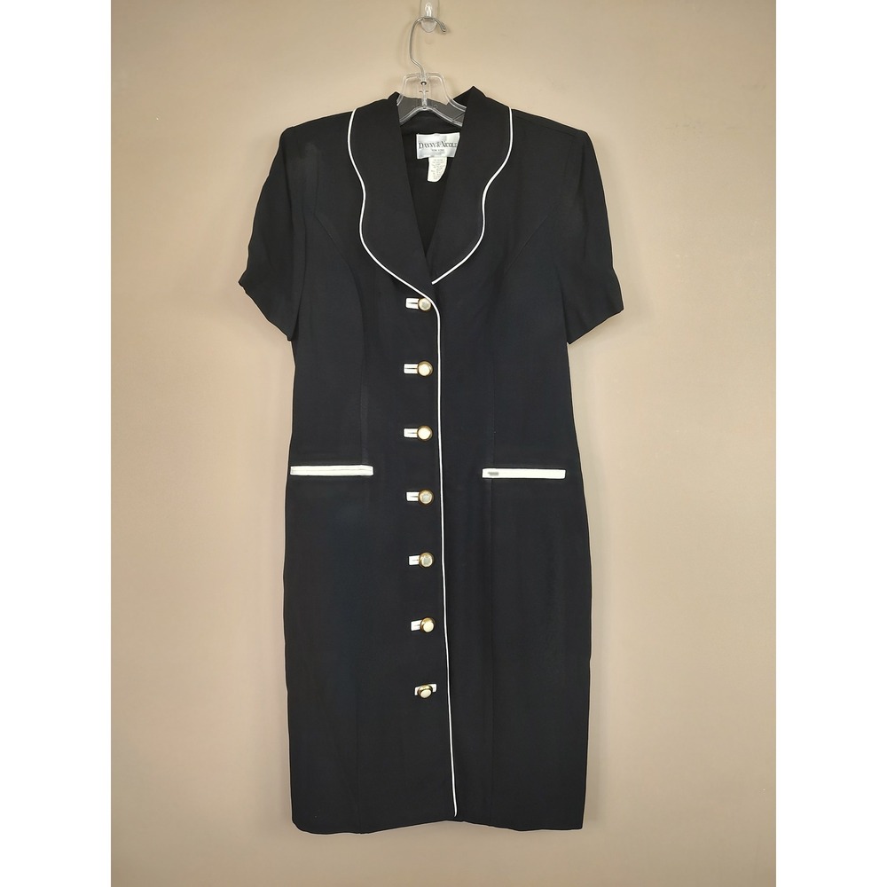 Danny & Nicole Vintage‎ Black White Piping Button Front Sheath Dress Size 10